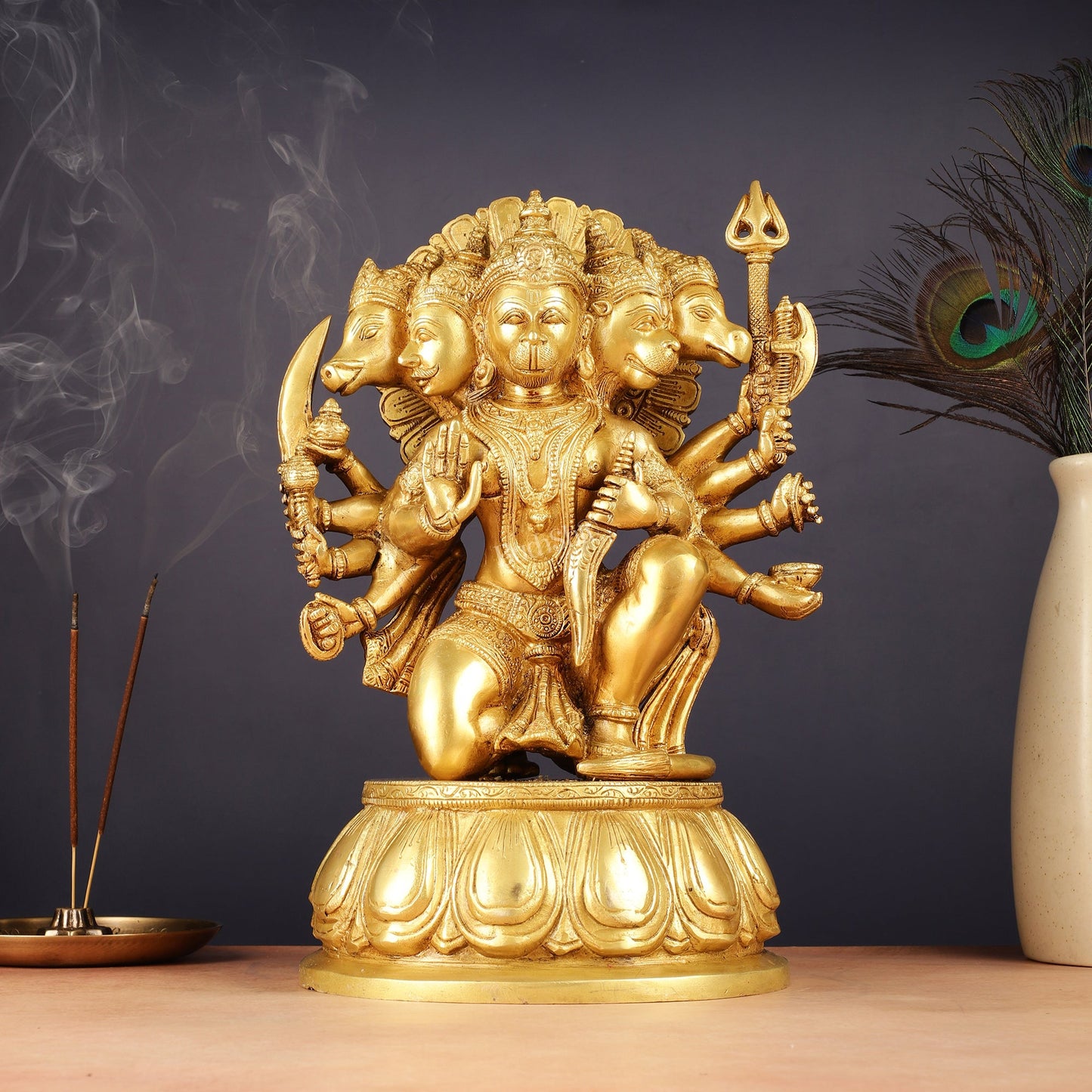 Brass Panchmukhi Hanuman 13" Matte gold