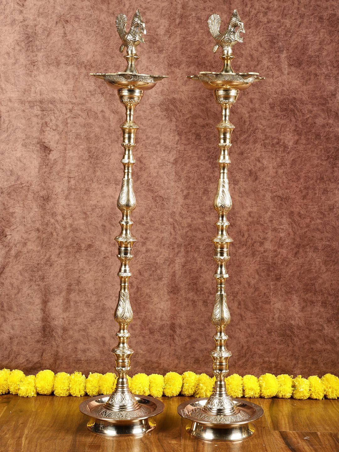 Brass Samai Peacock Inauguration Lamps 3 feet