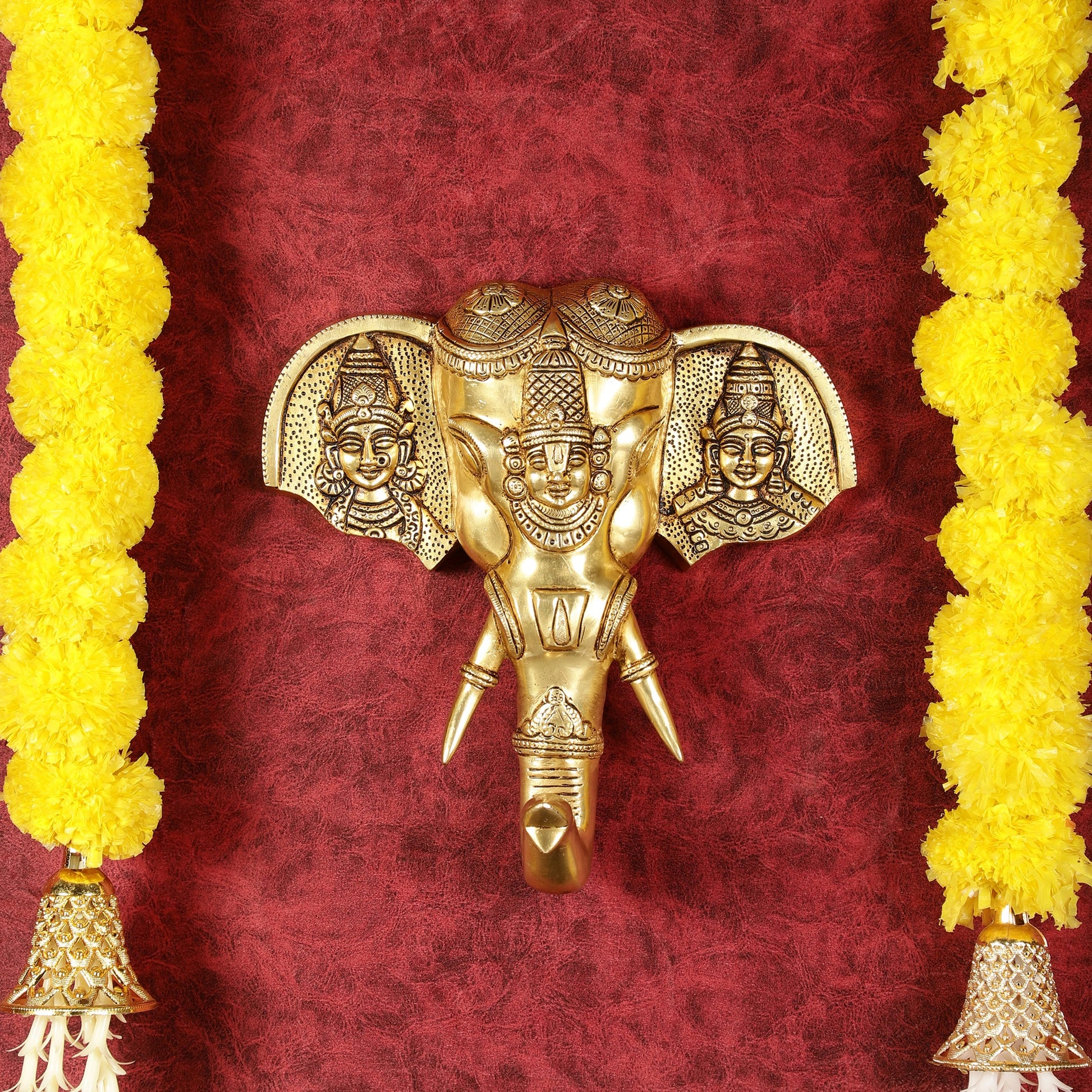 Superfine Brass Tirupati Balaji with Bhudevi and Sridevi Wall Hanging 11"