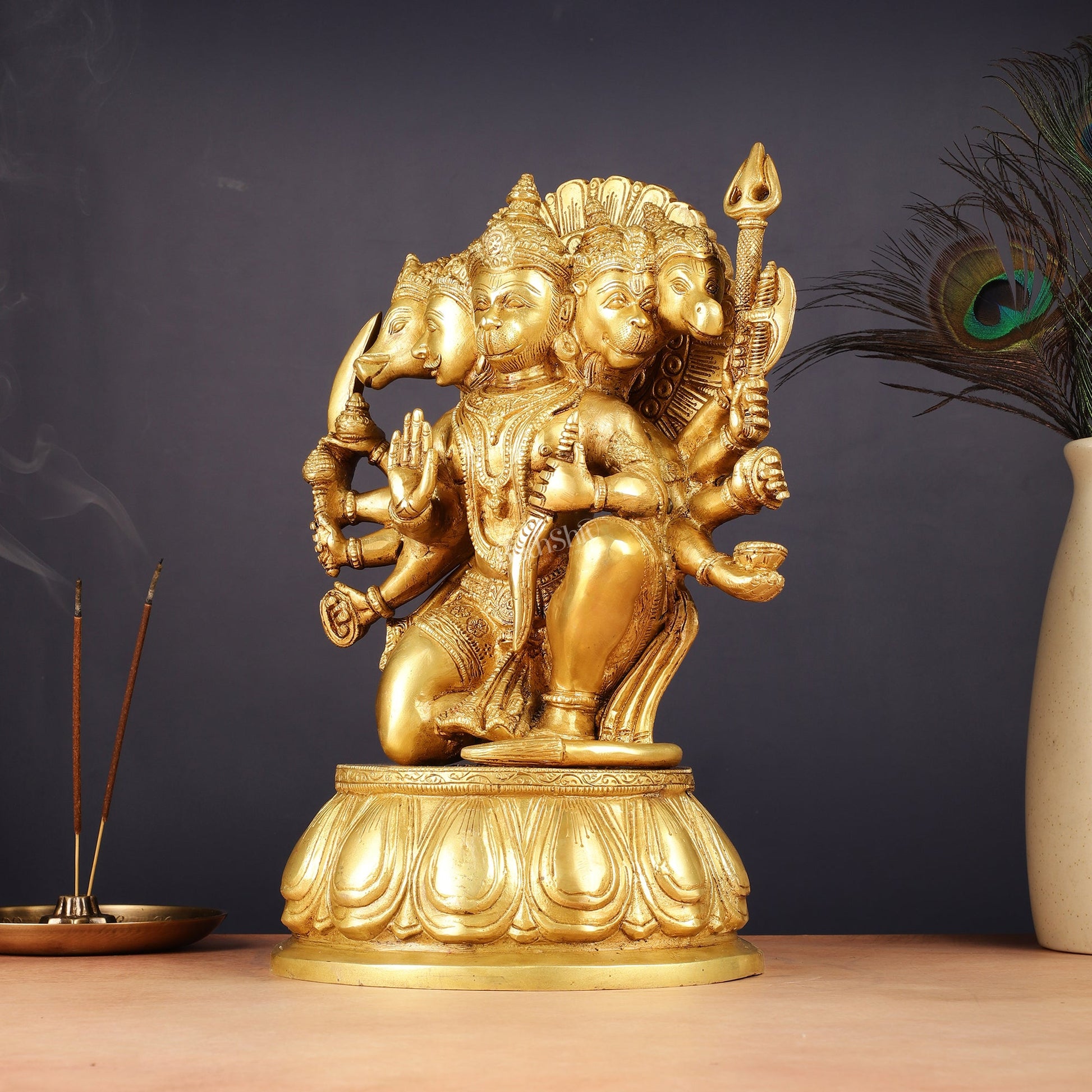 Brass Panchmukhi Hanuman 13" Matte gold