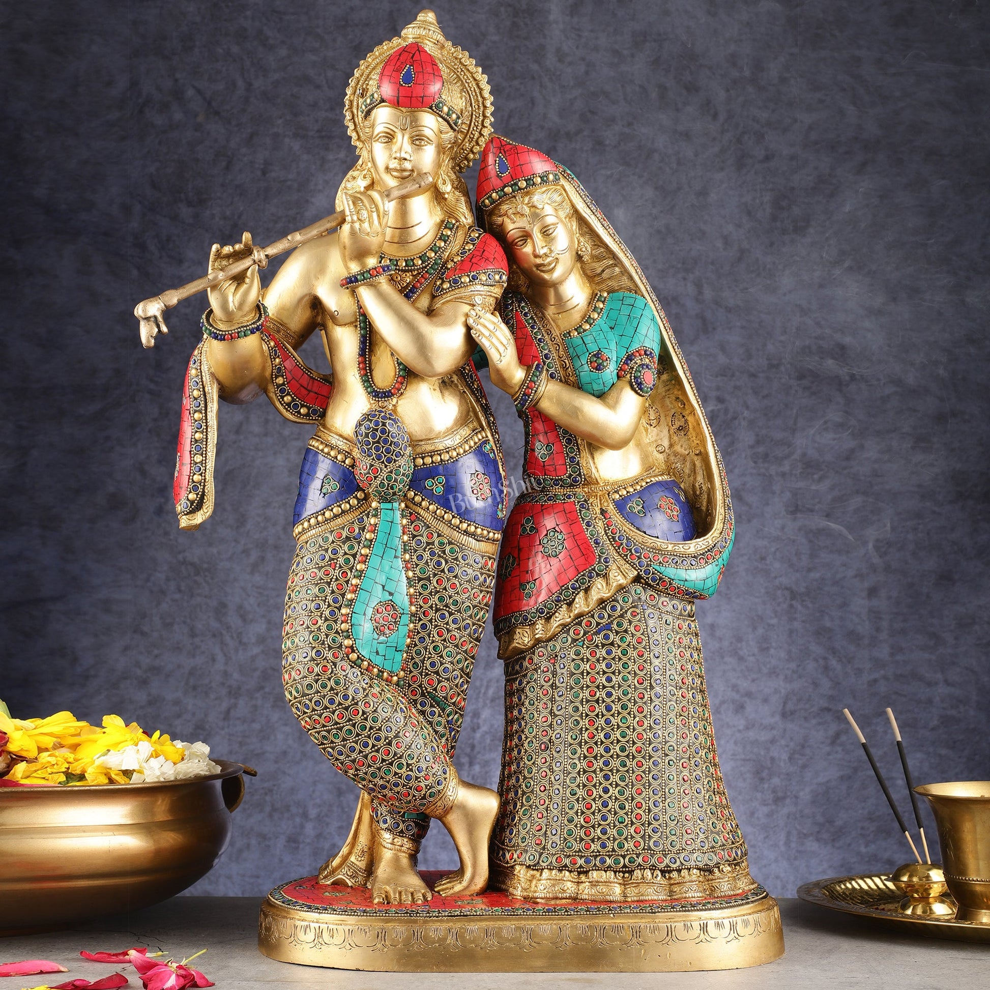 Brass Superfine Large Radha Krishna Standing Together Statue - 24"