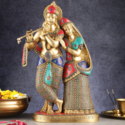 Brass Superfine Large Radha Krishna Standing Together Statue - 24"