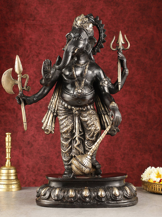 Pure Brass Standing Ganapati Statue - Black Finish | 18"