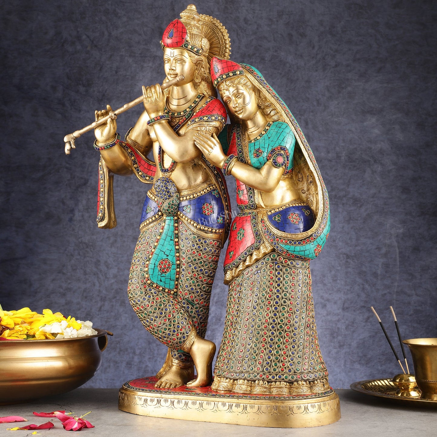 Brass Superfine Large Radha Krishna Standing Together Statue - 24"