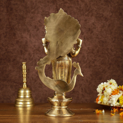 Brass Lord Murugan with Peacock Idol | Height: 14 inch