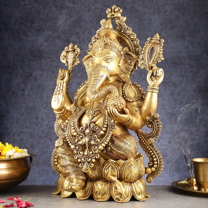 Kamal Ganesha Brass Idol 21 " enhanced carvings
