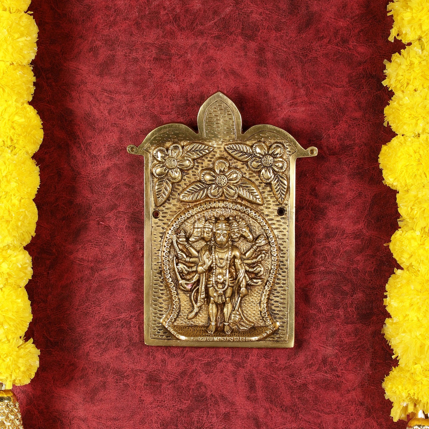 Superfine Standing Panchmukhi Hanuman Brass Wall Hanging - 9-inch