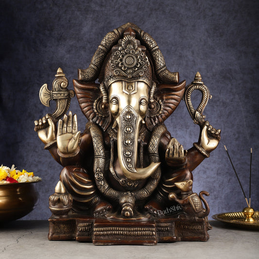Rare Vinayaka Statue: Pure Brass with Antique Tone | 18.5 inch