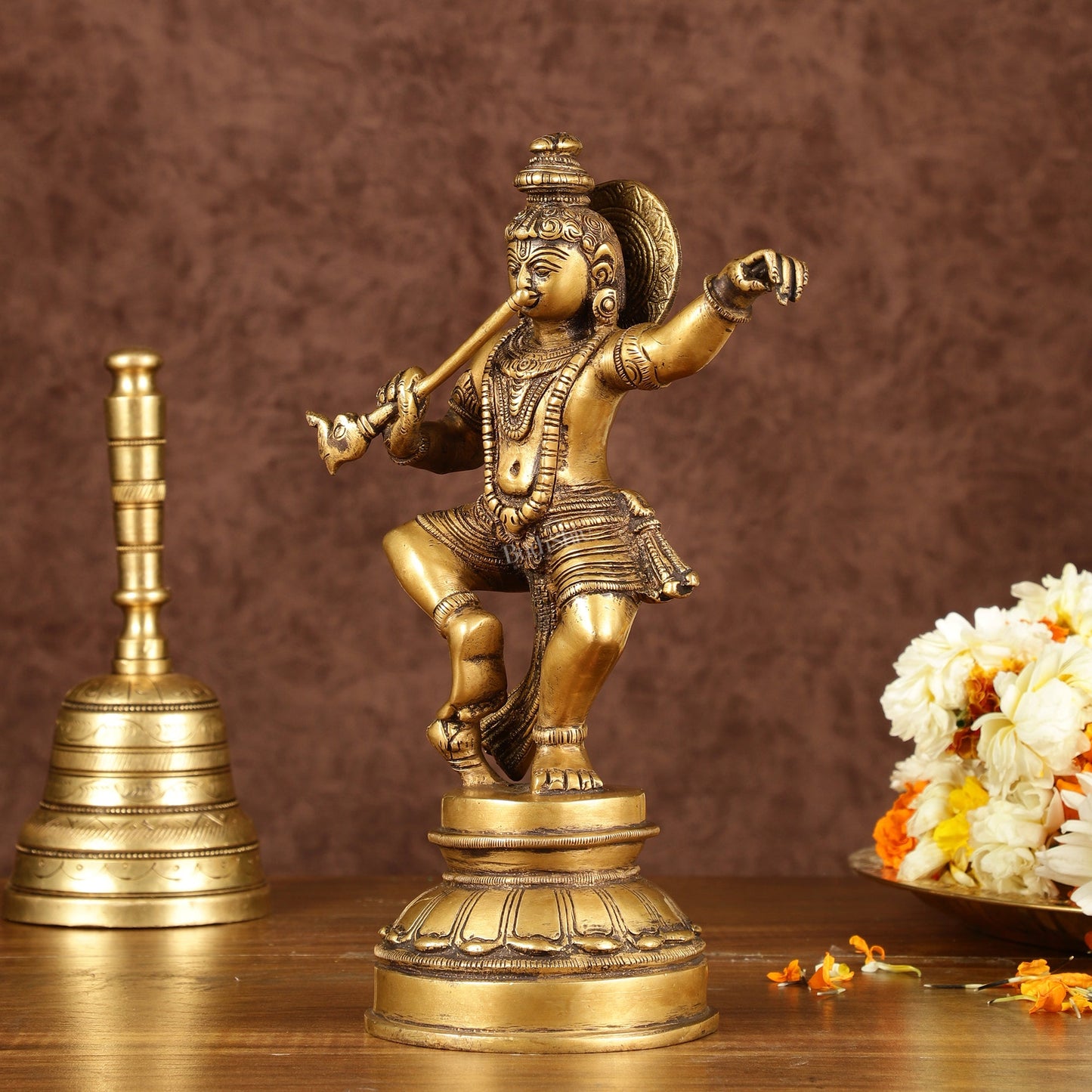 Brass Dancing Krishna Idol | Height: 9 inch