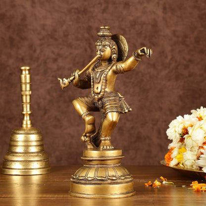 Brass Dancing Krishna Idol | Height: 9 inch