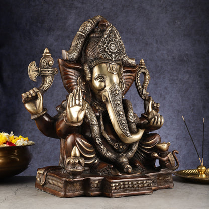 Rare Vinayaka Statue: Pure Brass with Antique Tone | 18.5 inch