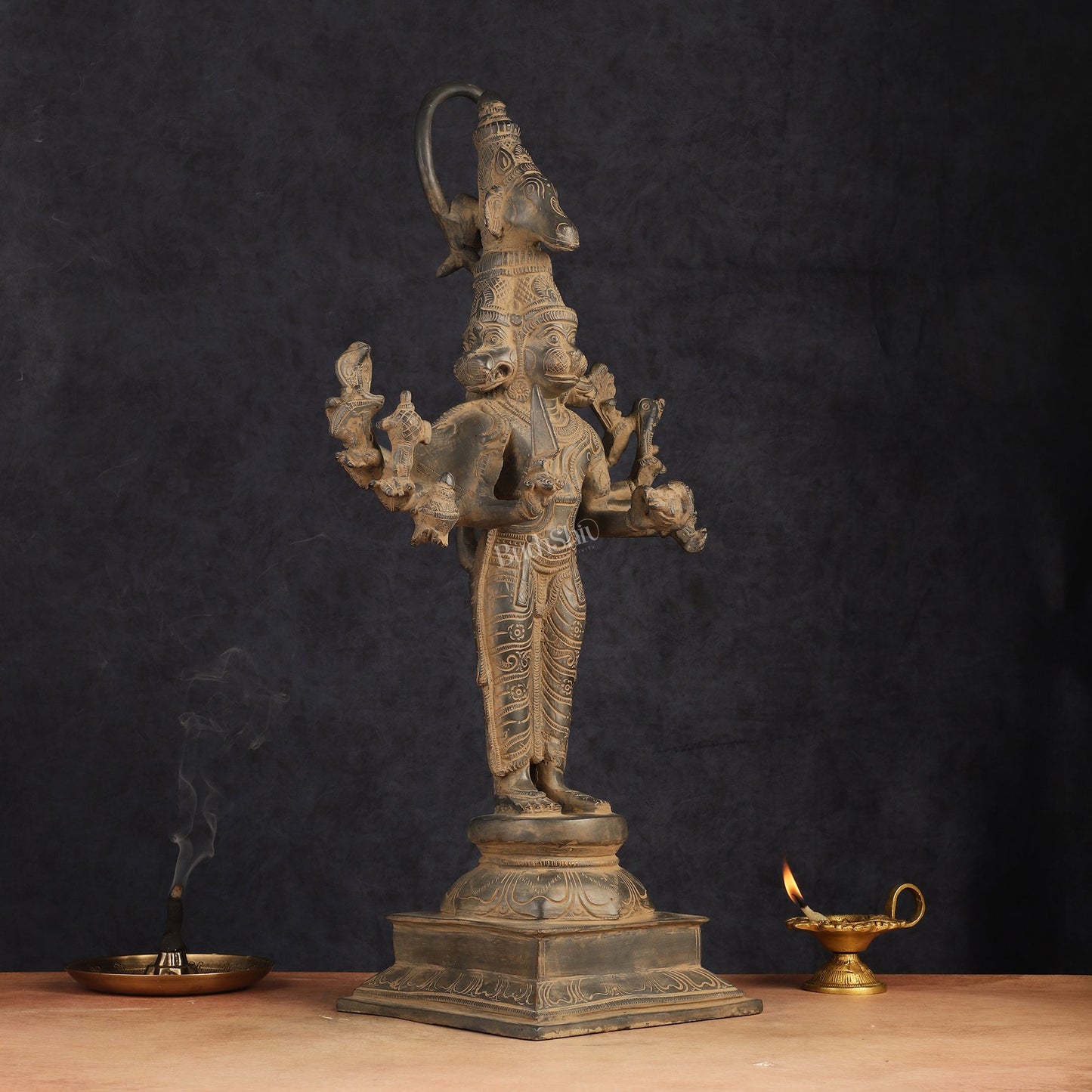 Antique Brass Standing Lord Panchmukhi Hanuman Statue 22 inch