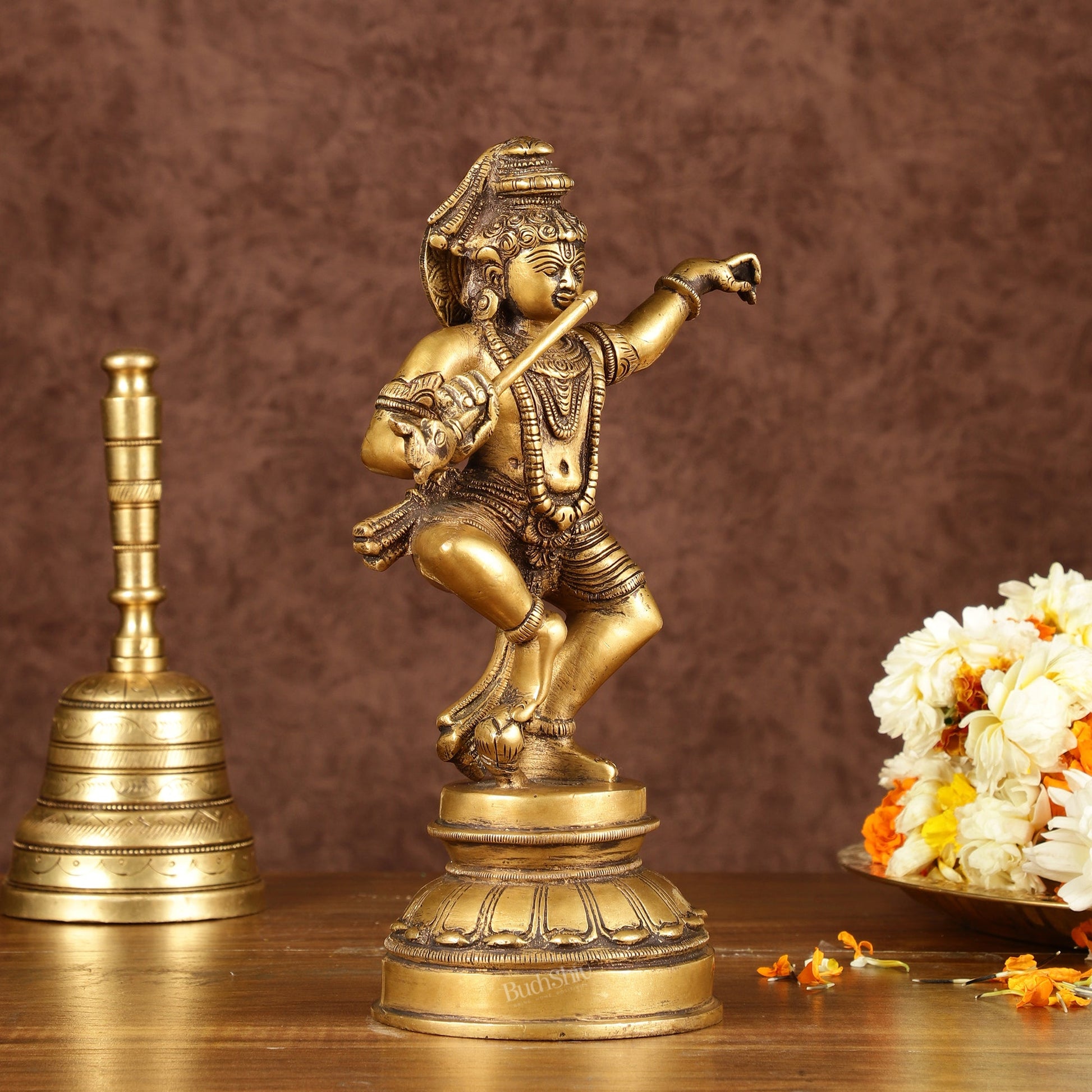 Brass Dancing Krishna Idol | Height: 9 inch