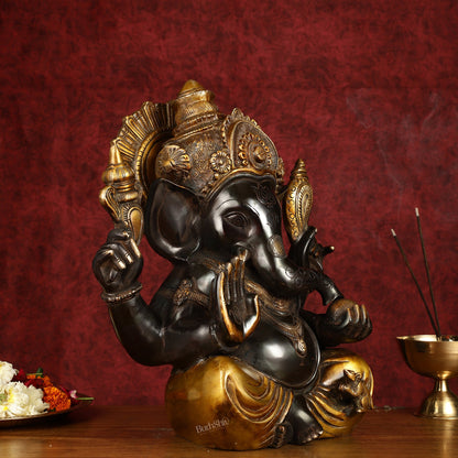 Majestic 15-Inch Pure Brass Ganapati Statue in Black Tone
