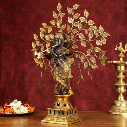 Brass Lord Krishna with Kalpavriksha tree black statue 21 inch