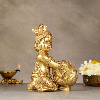 Pure Brass Baby Krishna Makhan chor idol 7"