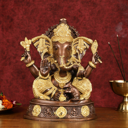 Brass Ganesha Statue with Ashtavinayaka - 11 inch