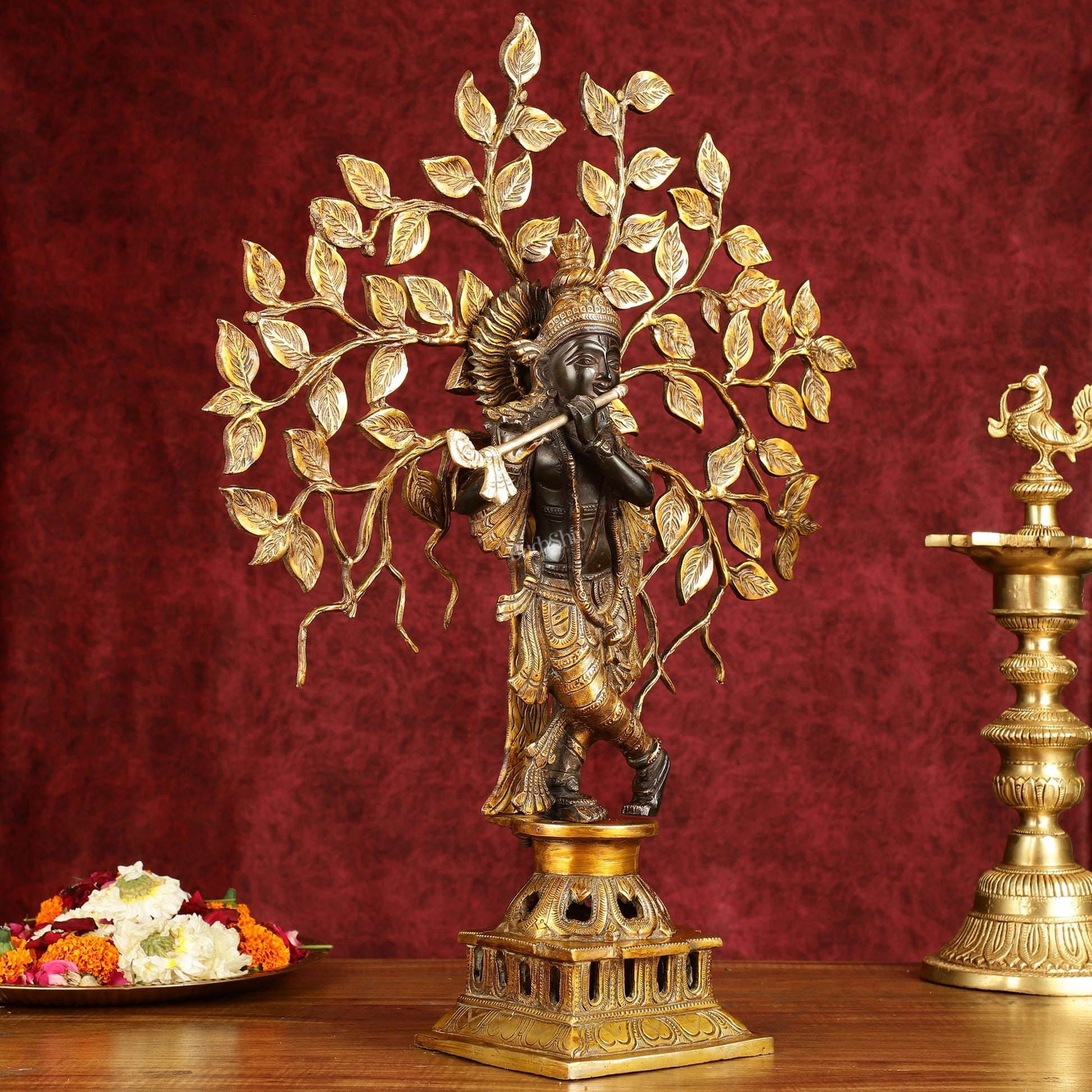 Brass Lord Krishna with Kalpavriksha tree black statue 21 inch