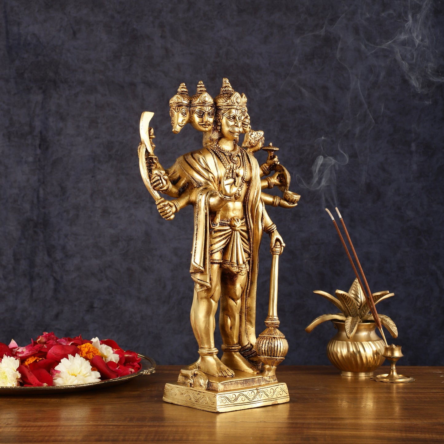 Brass Standing Panchmukhi Hanuman idol 14"