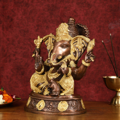 Brass Ganesha Statue with Ashtavinayaka - 11 inch