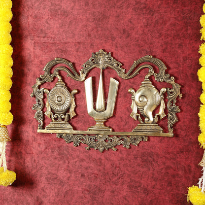 Large Brass Shankh Chakra Namah Wall Hanging - 21.5 inch