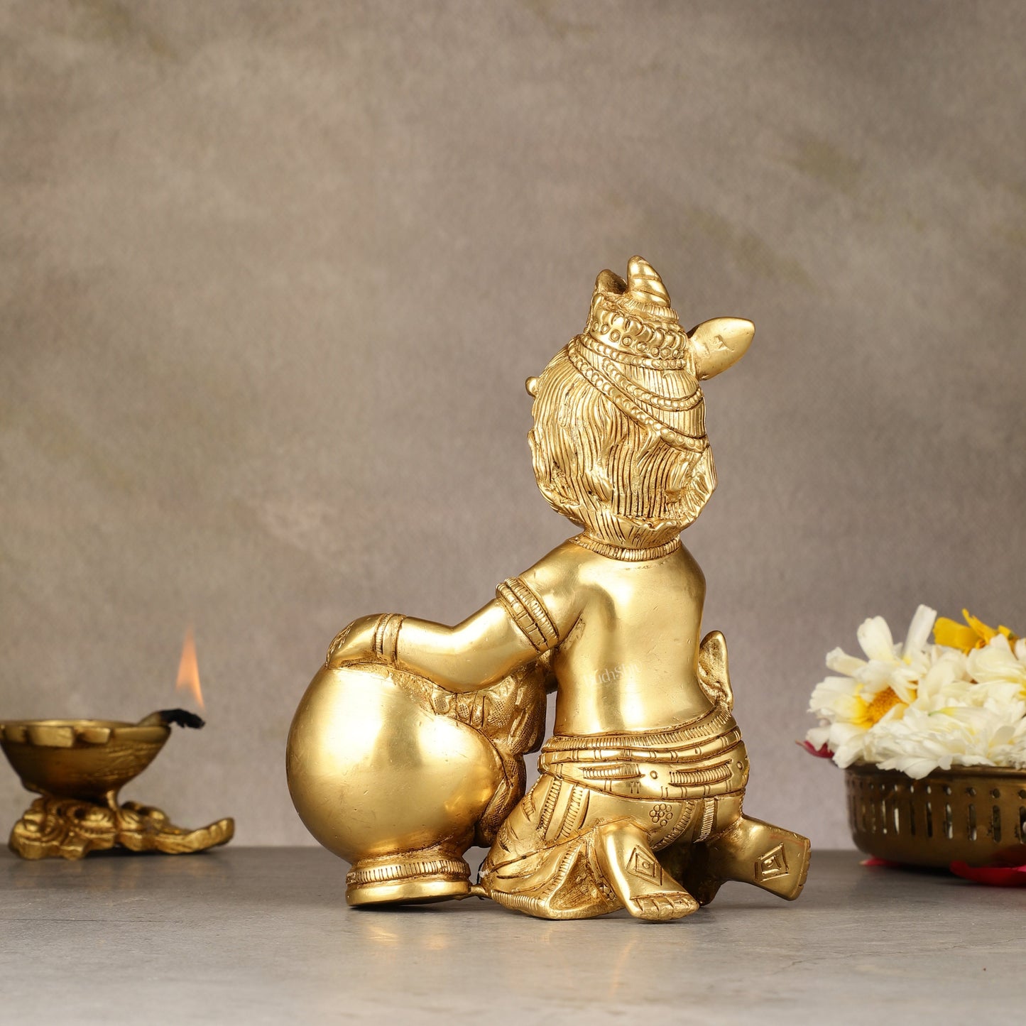 Pure Brass Baby Krishna Makhan chor idol 7"