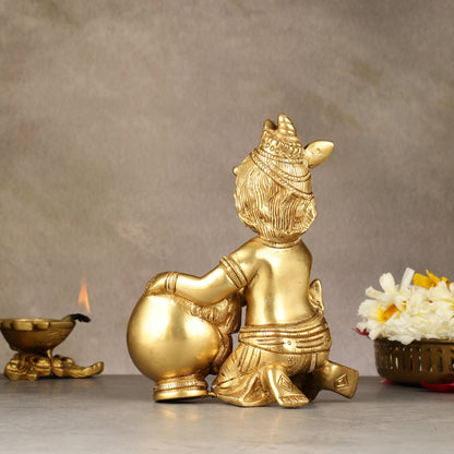 Pure Brass Baby Krishna Makhan chor idol 7"