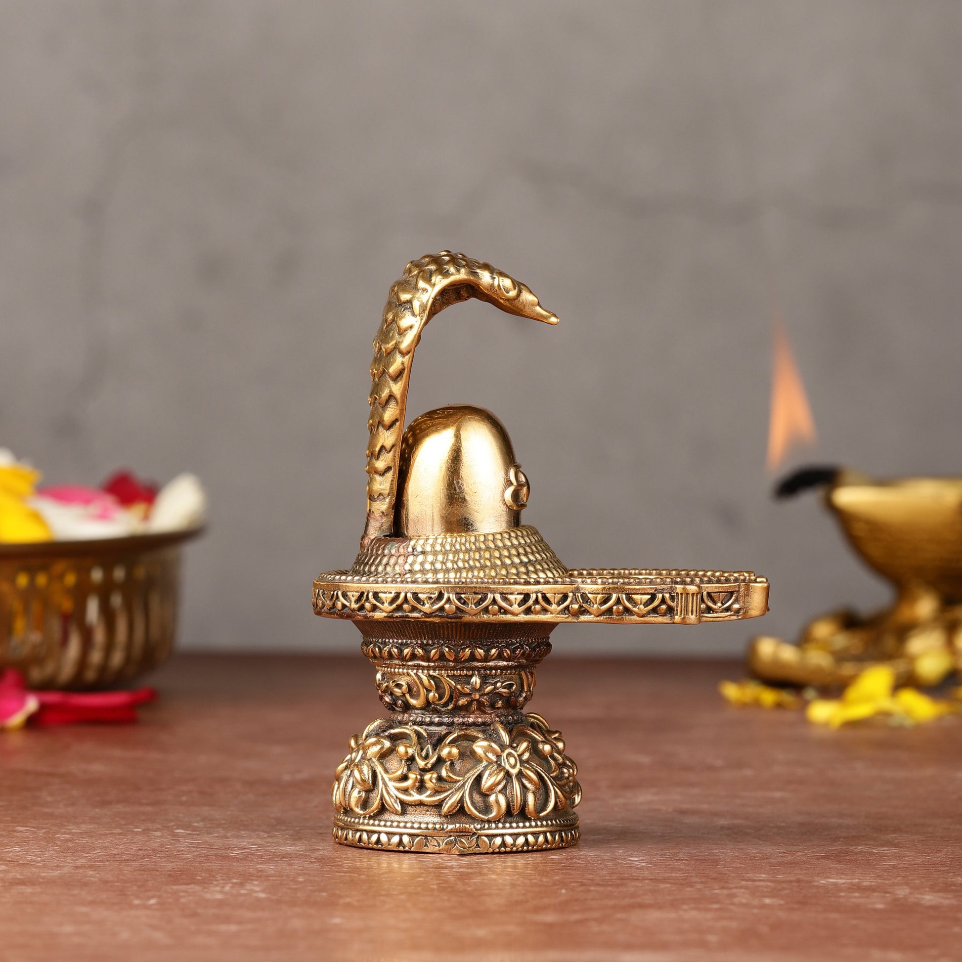 Intricate Small Lightweight Brass Shivling - 3.5-inch