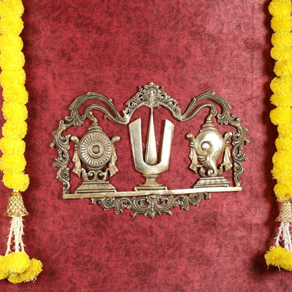Large Brass Shankh Chakra Namah Wall Hanging - 21.5 inch