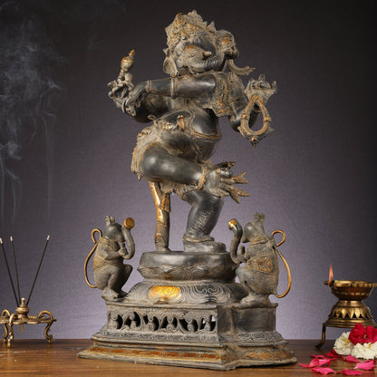 Brass Superfine Dancing Ganesha Statue - 24-Inch Masterpiece