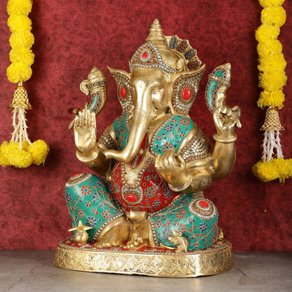 Pure Brass Right-Side Trunk Ganapati Statue - 22-Inch