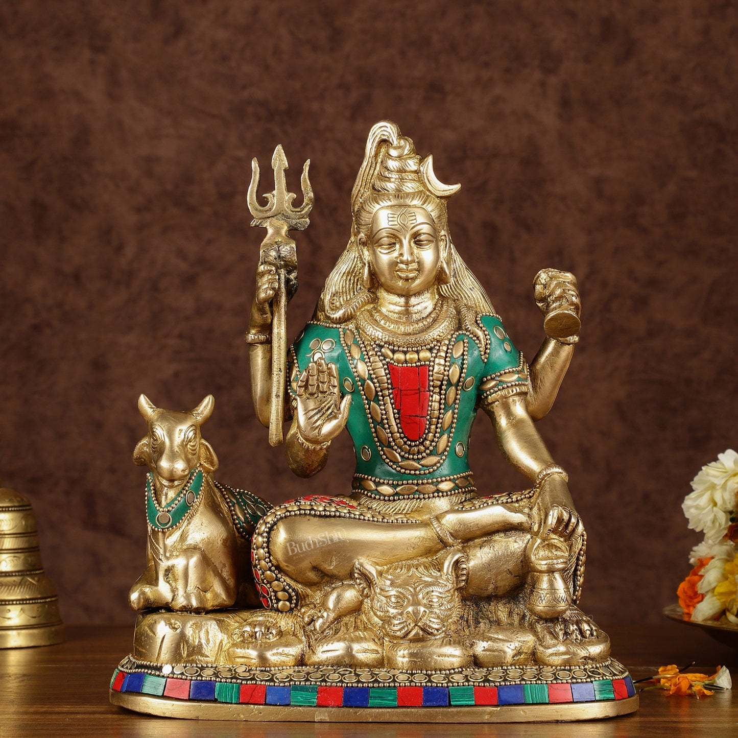 Brass Shiva statue with nandi 9 " meenakari