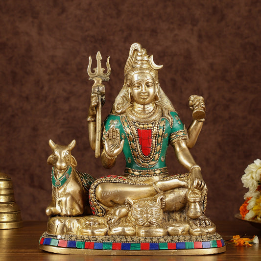 Brass Shiva statue with nandi 9 " meenakari