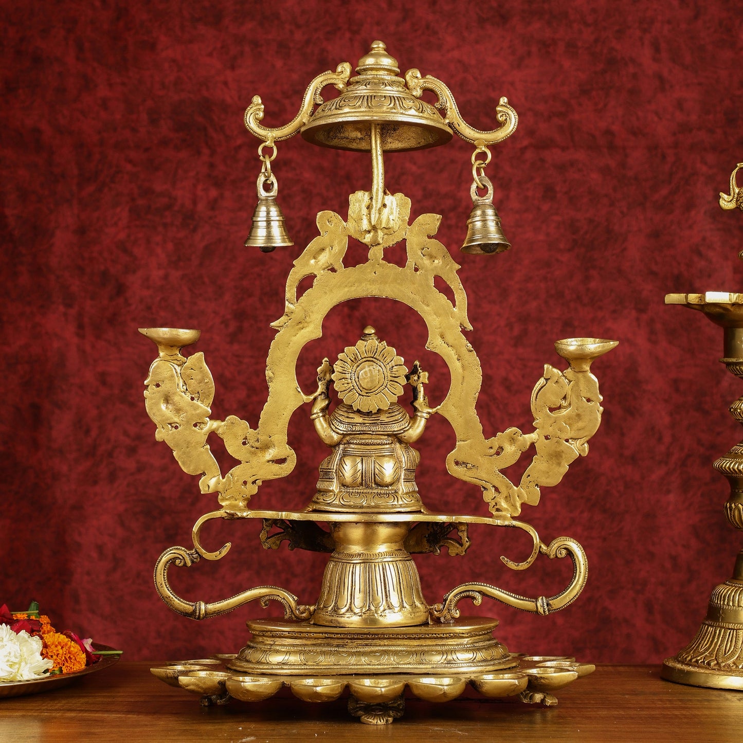 Pure Brass Lord Ganesha with multiple diyas oil lamps large
