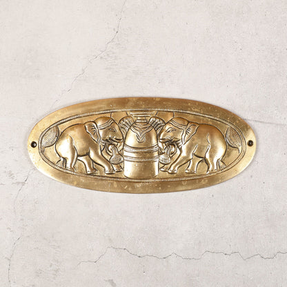 Superfine Brass Shivling with Two Elephants Wall Hanging - 10 -inch