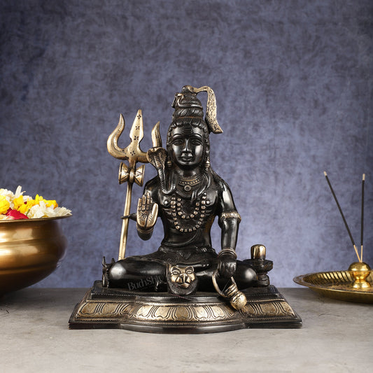 Pure Brass Handcrafted Lord Shiva Statue - 10.5" Midnight black