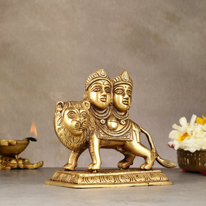 Goddess Chamunda Brass Idol: 5.5 inch