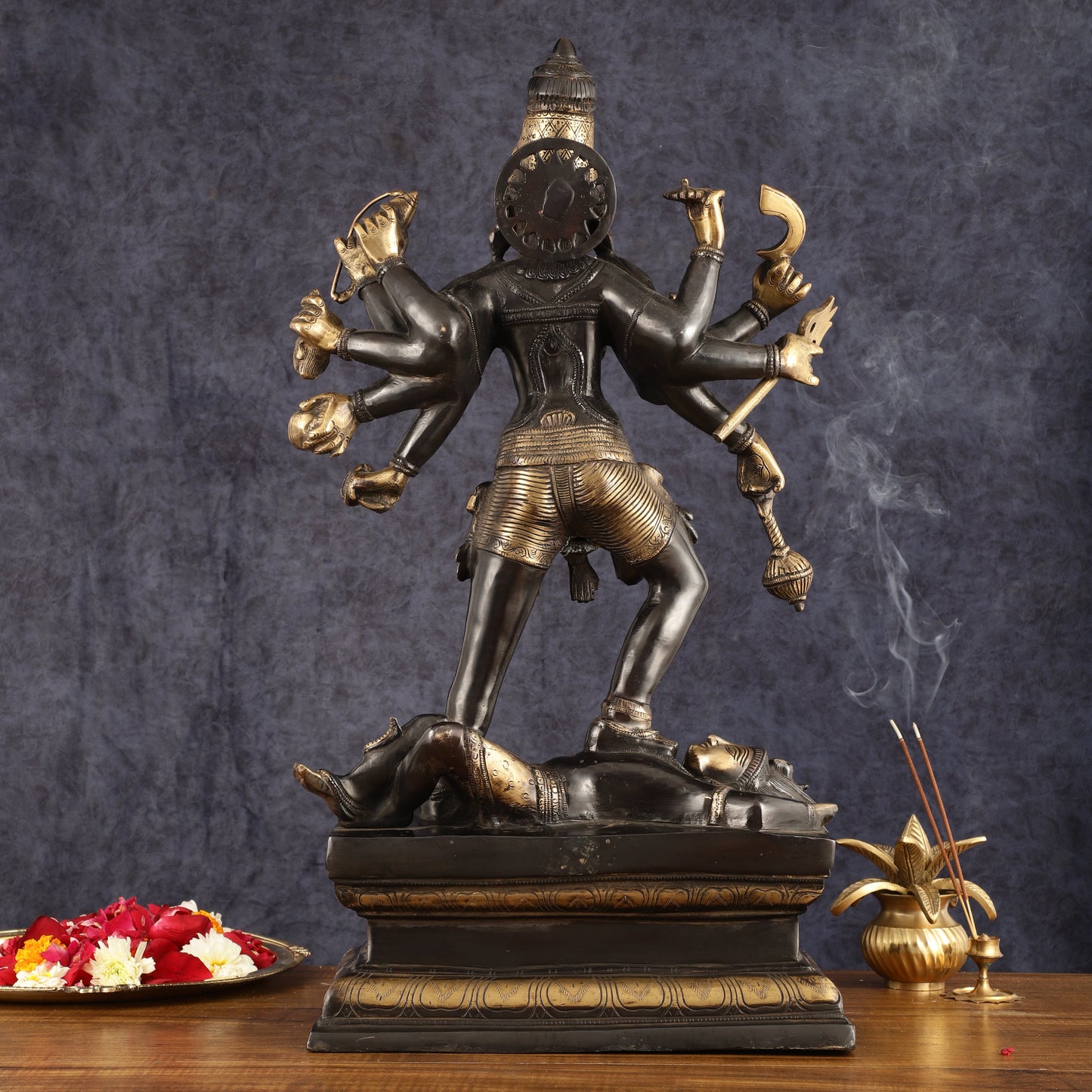 Pure Brass Kali Mata Statue - 25 Inch, 10 Arms, Black Edition