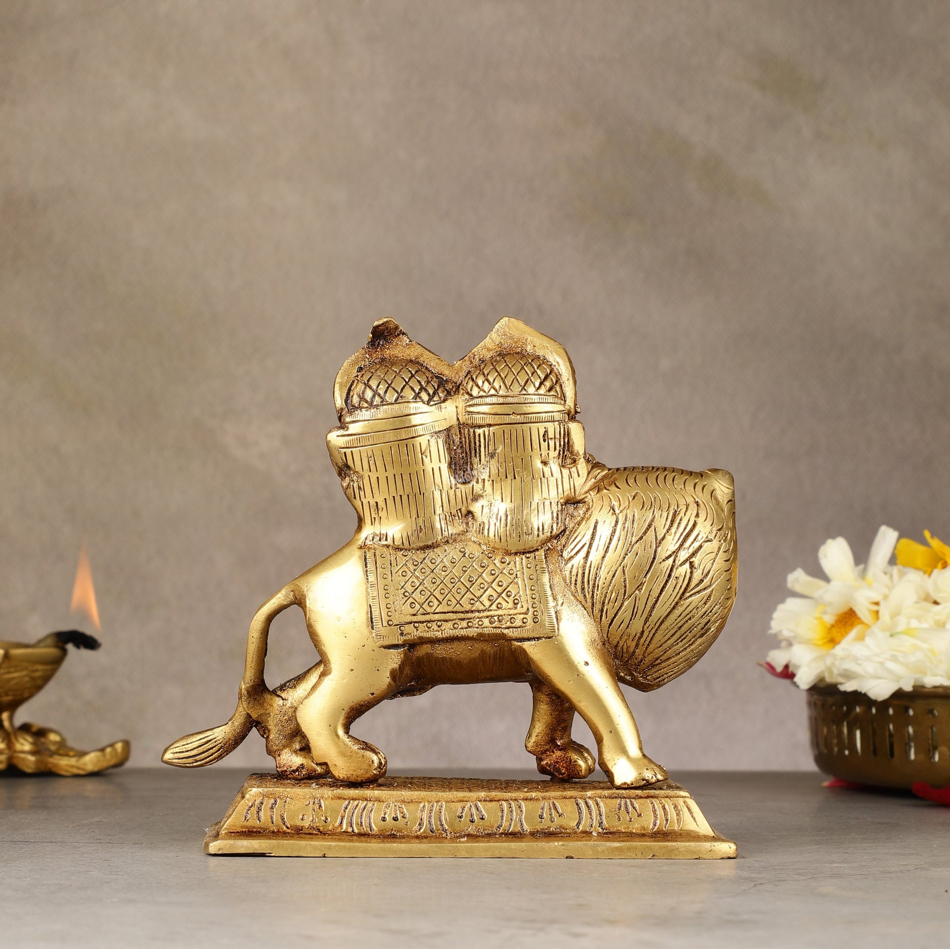 Goddess Chamunda Brass Idol: 5.5 inch