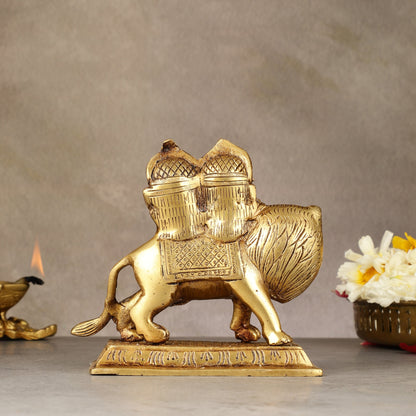 Goddess Chamunda Brass Idol: 5.5 inch