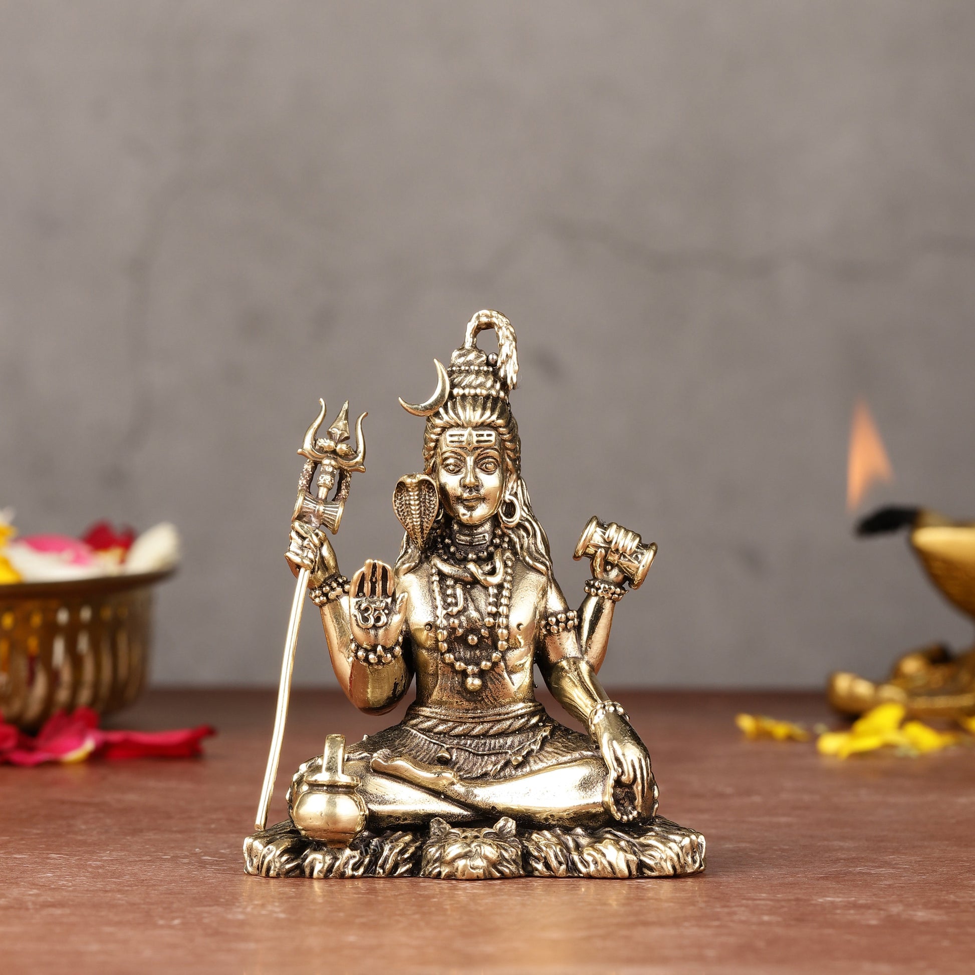 Brass Superfine Intricately Crafted Lord Shiva Idol - 3.5"