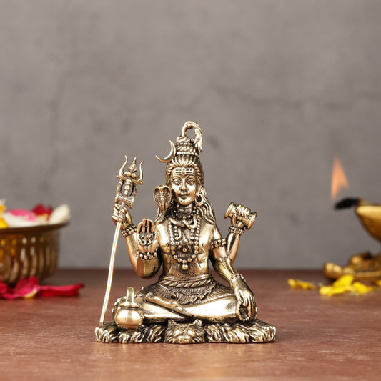 Brass Superfine Intricately Crafted Lord Shiva Idol - 3.5"