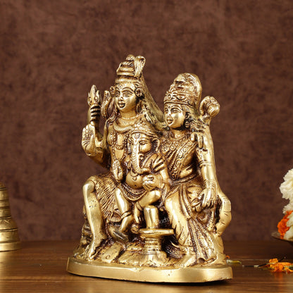 Brass Shiv Parivar Idol with Shiv Parvati, Ganesha, and Shiv Ling | Height: 8 inch