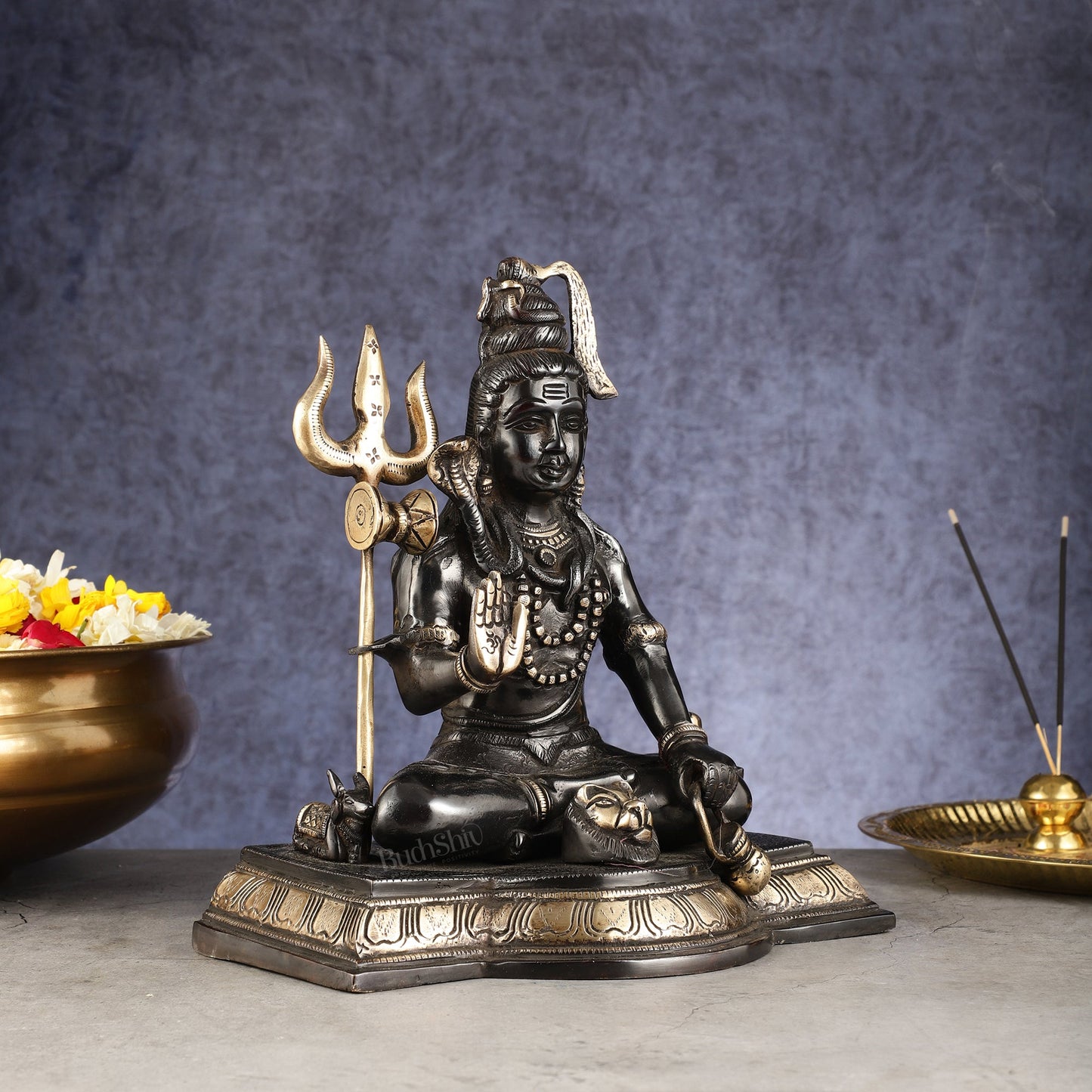 Pure Brass Handcrafted Lord Shiva Statue - 10.5" Midnight black