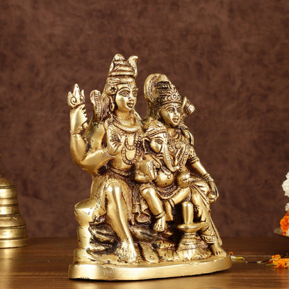 Brass Shiv Parivar Idol with Shiv Parvati, Ganesha, and Shiv Ling | Height: 8 inch