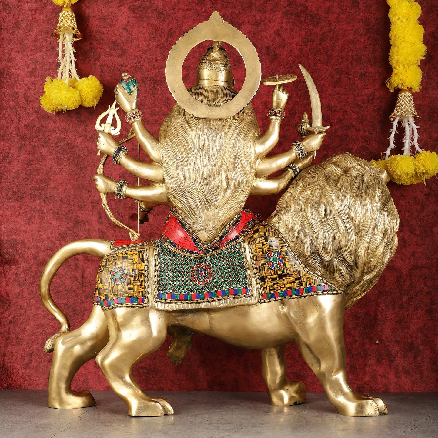 Pure Brass Large-Sized Goddess Durga Sherawali Mata Murti - 27 inch