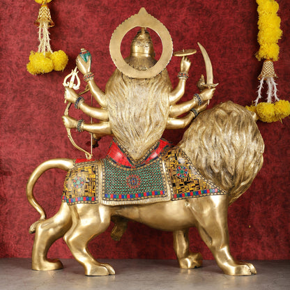 Pure Brass Large-Sized Goddess Durga Sherawali Mata Murti - 27 inch