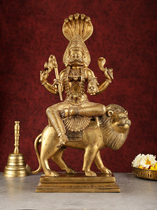 Pure Brass Pratyangira Devi Bhadrakali Statue - 19 inch antique tone