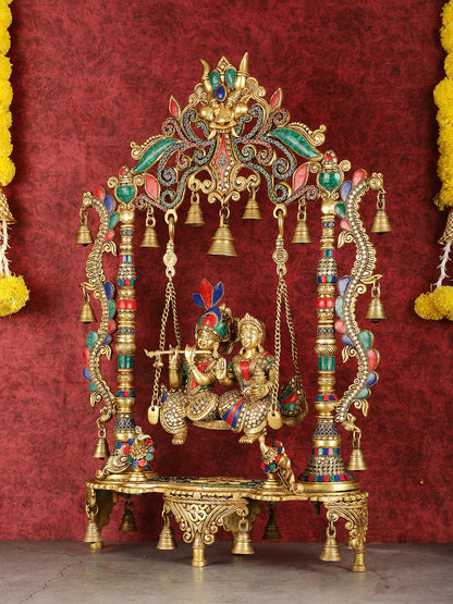 Pure Brass Large Radha Krishna Swing Jhoola with Meenakari Work - 30"