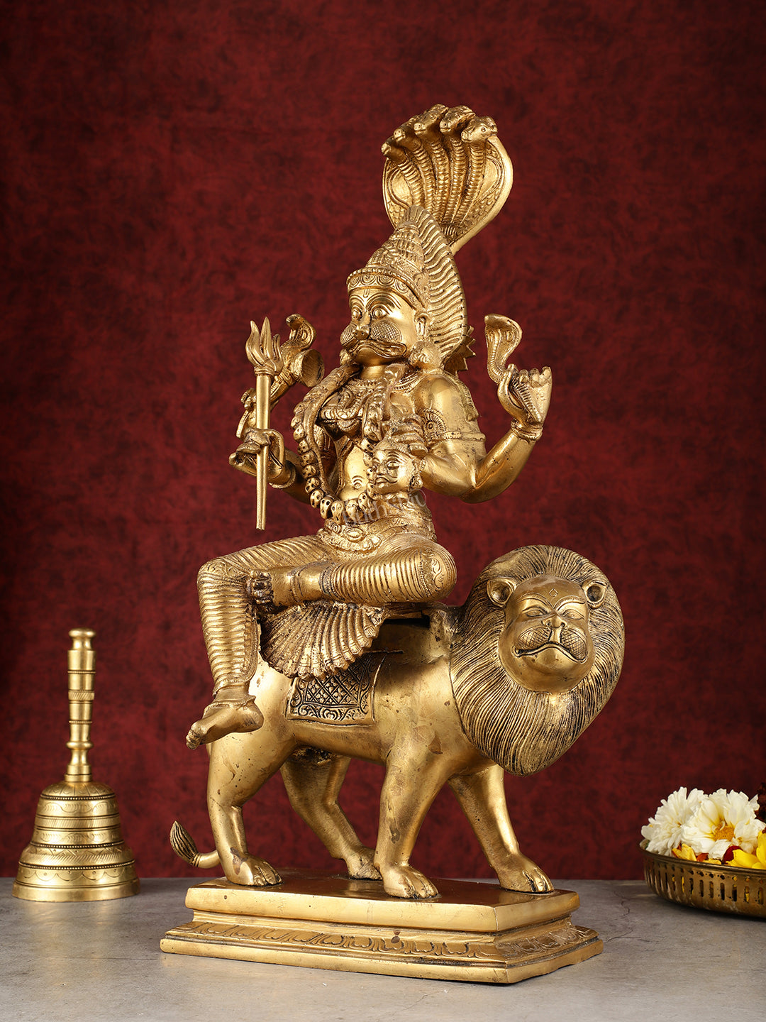 Pure Brass Pratyangira Devi Bhadrakali Statue - 19 inch antique tone